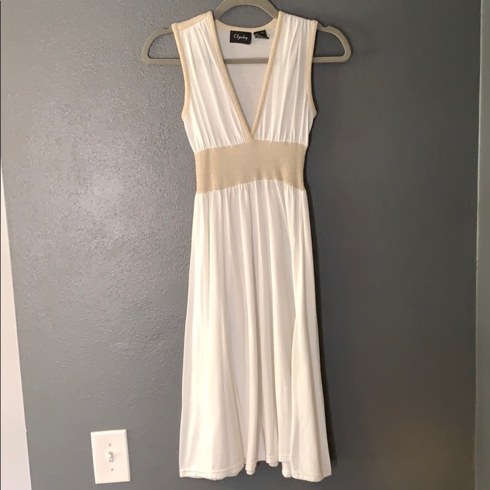 White midi dress with gold detail size S